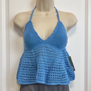 Wild Fable Women’s Crochet Halter Tank Top XXS Blue Knit Sleeveless Summer Boho